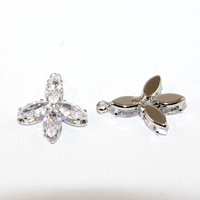 24mm x 18.5mm Micro Pave Flower Charm - 2 Pieces - Platinum