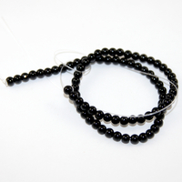 4mm Black Round Glass Bead - 25cm Strand