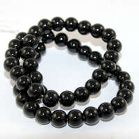 8mm Black Opaque Glass Round Beads - 36cm Strand