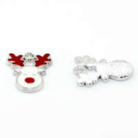 Red & White Reindeer Face Enamel Charm - Platinum - 2 Pieces