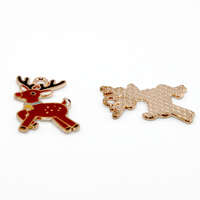 Spotted Reindeer With Bell Enamel Charm - Pale Gold - 2 Pieces