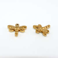 15mm x 16mm Dragonfly Charm - 304 Stainless Steel - Bright Gold Plated