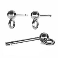 3mm Ball Stud with Loop & Butterfly Back - 925 Sterling Silver - Platinum - Pair