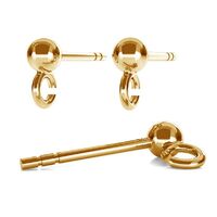 6mm Ball Stud with Loop & Butterfly Back - 925 Sterling Silver - 18K Light Gold - Pair