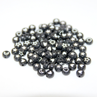 7mm Heart, Star & Flower Acrylic Flat Round Bead Mix - Black & White - 100 Piece Bag