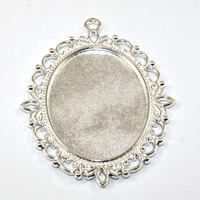 40mm x 30mm Oval Cabochon Setting Filigree Pendant - Silver