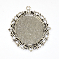40mm x 30mm Oval Cabochon Setting Filigree Pendant  - Platinum