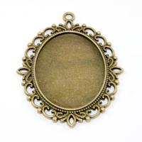 40mm x 30mm Oval Cabochon Setting Filigree Pendant  - Antique Bronze