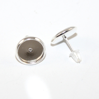 10mm Cabochon Setting Ear Studs - Pair with Rubber Backs - Silver
