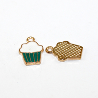 Blue & White Cupcake Charm - Light Gold - 2 Piece Pack