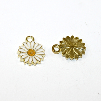 13mm x 16mm White Enamel Flower Charm - Pale Gold - 2 Pie