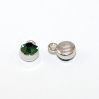 6mm Faceted Glass Birthstone Charm - Emerald - May - Platinum - 2 Pieces