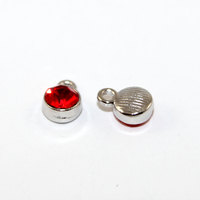 6mm Faceted Glass Birthstone Charm - Light Siam - July - Platinum - 2 Pieces