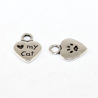 13mm x 10mm Love My Cat Heart Charm - 2 Pieces - Platinum