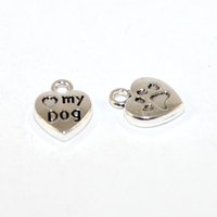 13mm x 10mm Love My Dog Heart Charm - 2 Pieces - Platinum