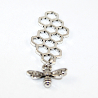 45mm x 15mm Honey Bee and Honey Comb Pendant - 2 Pieces - Platinum