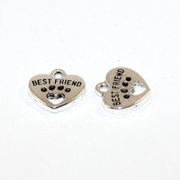 14mm x 15mm Best Friend Paw Heart Charm - 2 Pieces - Platinum