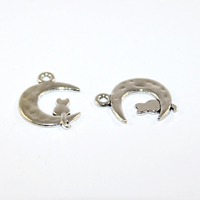 24mm x 18mm Cat Sitting on a Crescent Moon Charm - 2 Pieces - Platinum