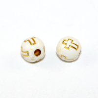 8mm Vintage White Acrylic Bead with Gold Cross - Bag of 20 