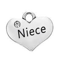 Niece Heart Charm with Clear Rhinestone - Platinum