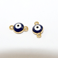 7mm Enamel Evil Eye Connector - Dark Blue & Gold - 2 Pieces