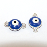 10mm Enamel Evil Eye Connector - Blue & Silver - 2 Pieces