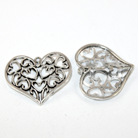 31mm x 36mm Hollow Heart Charm - Platinum - 2 Pieces