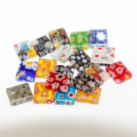 Mixed Colour 10mm x 12mm Flat Rectangle Millefiori Flower Beads  - 10 Piece Bag