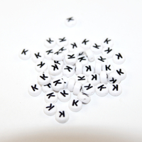 White & Black 'K' 7mm Alphabet Acrylic Flat Round Bead - 20 Piece Bag