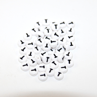 White & Black 'T' 7mm Alphabet Acrylic Flat Round Bead - 20 Piece Bag