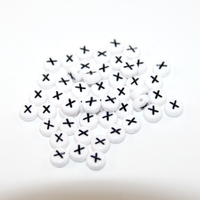 White & Black 'X' 7mm Alphabet Acrylic Flat Round Bead - 20 Piece Bag
