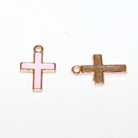 10mm x 17mm Pink Pale Gold Enamel Cross - 2 Pieces