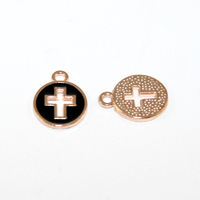 11mm x 15mm Black Pale Gold Enamel Round Cut Out Cross Charm - 2 Pieces