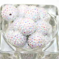 20mm Opaque White AB Rhinestone Acrylic Beads - 10 Piece Pack