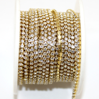 2mm - SS6 Rhinestone Cupchain - Crystal with Bright Gold - sold in 10cm increments
