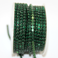 3mm - SS12 Rhinestone Cupchain - Emerald with Dark Green - sold in 10cm increments