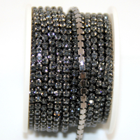 3mm - SS12 Rhinestone Cupchain - Black Diamond with Gunmetal - sold in 10cm increments