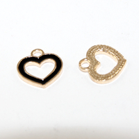13mm Enamel Heart Charm - Black - 2 Pieces