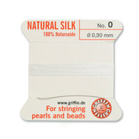 No 0 - 0.30mm - White Carded Bead Cord 100% Natural Silk 