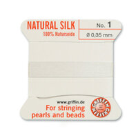 No 1 - 0.35mm - White Carded Bead Cord 100% Natural Silk 