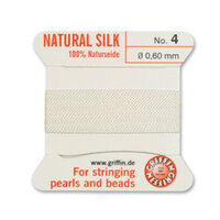 No 4 - 0.60mm - White Carded Bead Cord 100% Natural Silk 