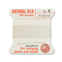 No 5 - 0.65mm - White Carded Bead Cord 100% Natural Silk 