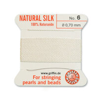 No 6 - 0.70mm - White Carded Bead Cord 100% Natural Silk 