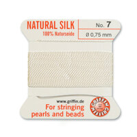 No 7 - 0.75mm - White Carded Bead Cord 100% Natural Silk 