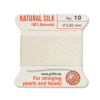 No 10 - 0.90mm - White Carded Bead Cord 100% Natural Silk 