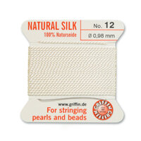 No 12 - 0.98mm - White Carded Bead Cord 100% Natural Silk 