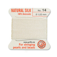 No 14 - 1.02mm - White Carded Bead Cord 100% Natural Silk 