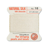 No 16 - 1.05mm - White Carded Bead Cord 100% Natural Silk 