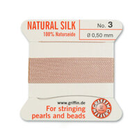 No 3 - 0.50mm - Light Pink Carded Bead Cord 100% Natural Silk 