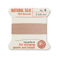 No 4 - 0.60mm - Light Pink Carded Bead Cord 100% Natural Silk 